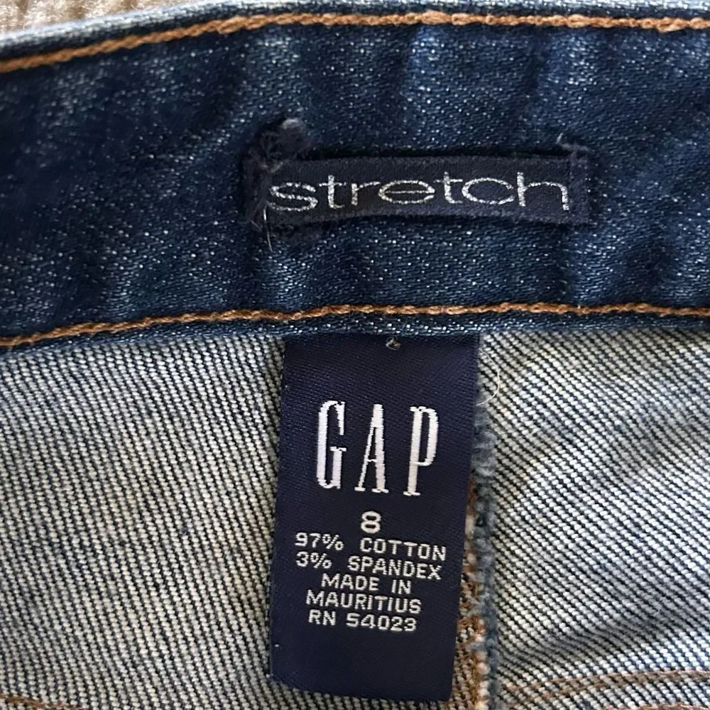 Y2K GAP Dark Wash Denim Maxi Skirt Stretch Size 8 Front Slit High Waist